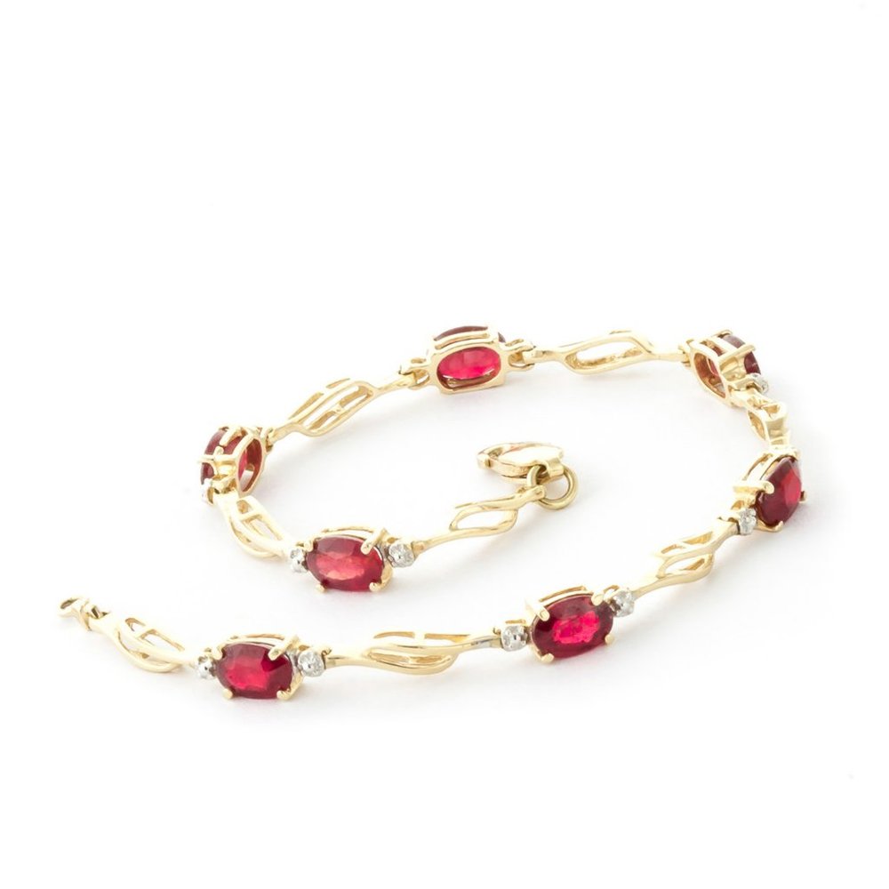 14k Gold Tennis Bracelet Rubies & Diamonds